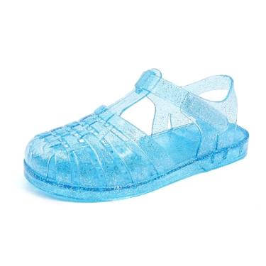 Imagem de GUGUYeah Sandálias Jelly para meninas, bico fechado, fantasia de princesa, verão, pescador, gladiador, praia, sandálias rasteiras para bebês/crianças pequenas / crianças grandes, Azul, 10.5 Toddler