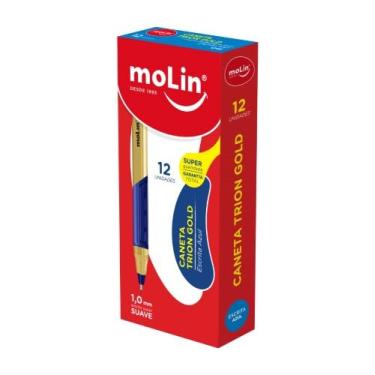 Imagem de Molin Caneta Trion Grip Gold - 1,0mm - Tinta Azul - Caixa com 12 Unidades