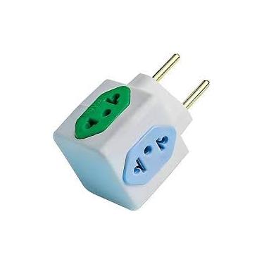 Imagem de Adaptador de Tomada Duplo, 2 Entradas, Branco e Verde