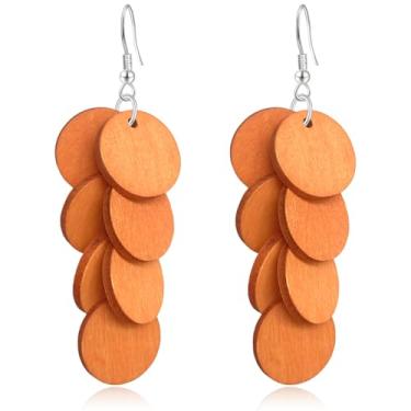 Imagem de WIKMAB Brincos de madeira boêmia, geometria, redonda, leves, pendentes, pendentes de madeira natural, círculo, franja, gancho, brincos, small item, Madeira, Sem pedra preciosa
