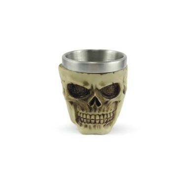 Imagem de Copo De Shot Dose Em Aço Inox Resina Modelo Caveira Crânio Decorativo 