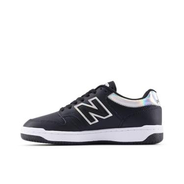 Imagem de New Balance Tênis infantil 480 V1 com cadarço, Preto/Branco Iridescente, 18