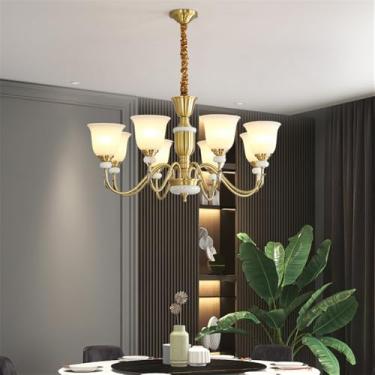 Imagem de Lâmpada Pingente Candelabro LED De Latão Com Estilo Luxuoso Americano E Retro: Design Criativo Para Sala De Estar, Restaurante, Quarto, Estudo, Villa, Hotel E Café (H 8 luzes)