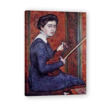 Imagem de Woman With ViolinThéo van Rysselberghe: Impressão em tela neoimpressionista belga chave, 29 x 28 cm emoldurada