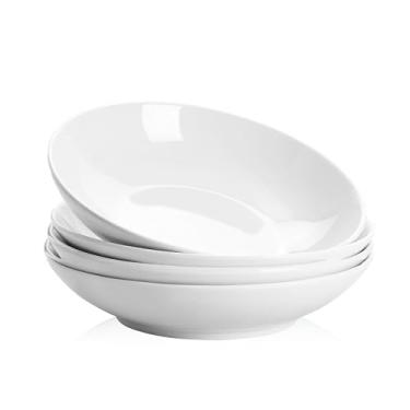 Imagem de Swuut Conjunto de tigelas de massa de cerâmica de 1,134 g de 12,4 cm azul e branco grande, pratos de jantar seguros para micro-ondas e forno (branco)