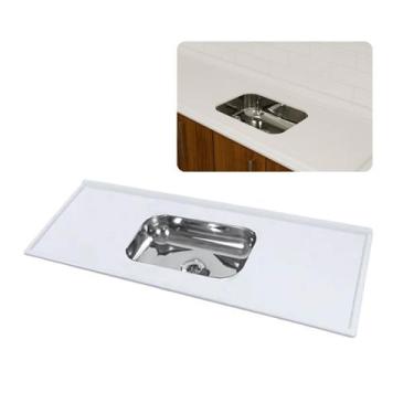 Imagem de Pia de Cozinha 180cm Mármore Sintética Branca Cuba Inox N2 - Rainha do