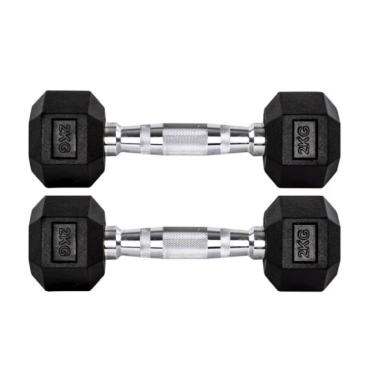 Imagem de Par Halteres 2kg + 2kg Dumbbell Sextavado Emborrachado Pegada Cromada Gallant (GDb02F3B-PT)