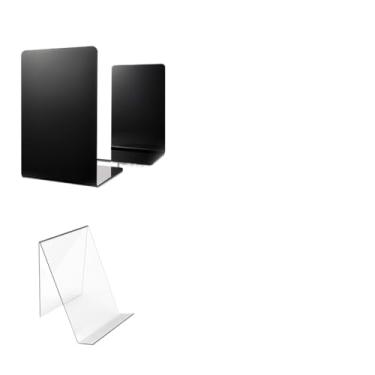 Imagem de Organizador de Estante Porta Livros -Apoio para Livros Pesados, Evita Quedas e Desorganização, Ideal para Casa e Escritório(2 Apoios Pretos+ 1 Expositor)