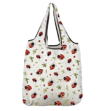 Imagem de VAMSII Bolsa de compras reutilizável dobrável e reutilizável para amantes de joaninhas joaninhas presente para amantes da natureza (Ladybug S)