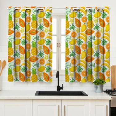 Imagem de Cortina Cozinha Decorativa Pequena Simples P/Varao Ilhos Janela Porta Balcao Estampada Oxford Frutas
