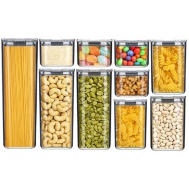 Imagem de Conjunto de Potes Herméticos, Tampa com Vedação, Empilháveis, Multiúso P/Armário Cozinha Despensa Macarrão Café Alimentos Açúcar, Kit Organizadores (Kit 10 Potes C)