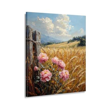 Imagem de CANLUNTE Impressão em tela vintage de campo de trigo e flores silvestres - presente de dia das mães para mulheres, arte de parede de paisagem natural, decoração de fazenda (arte 3,4 cm x 122 cm sem