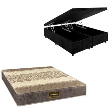 Imagem de Cama Box Baú Bipartida Blindada com Colchão de Espuma Orthopedic (SUEDE PRETO, Casal Bipartido)