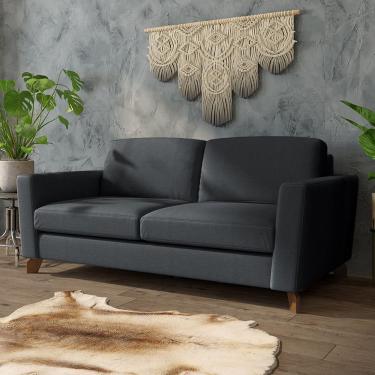 Imagem de Sofá Sala De Estar Living 3 Lugares 220cm Presley Pés Madeira Linho Cinza Escuro G52 - Gran Belo