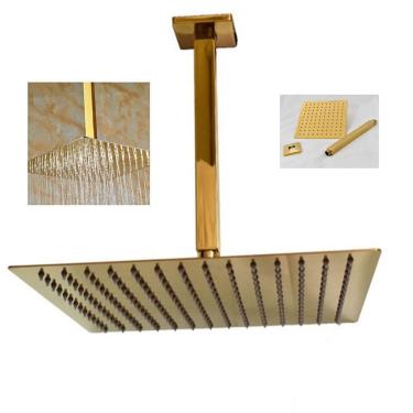 Imagem de Chuveiro Ducha Inox Dourado 20X20 Slim Teto Suporte Quadrado