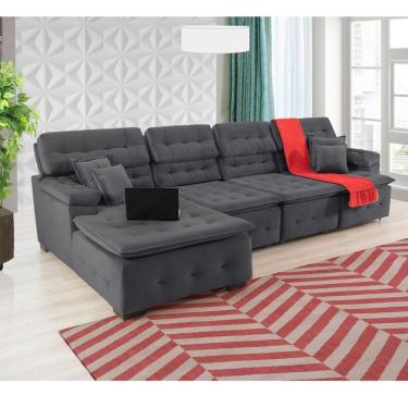Imagem de Sofá Orlando 3.45x2.10m Com Chaise, Retrátil E Reclinável - Chumbo