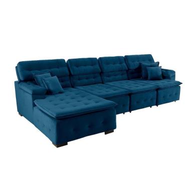 Imagem de Sofá Orlando 3.45x1.90m Com Chaise, Retrátil E Reclinável - Azul.