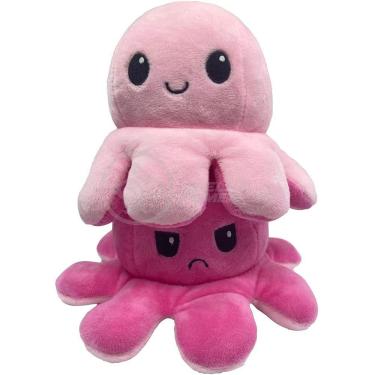 Imagem de Polvo Reversível De Pelúcia Feliz E Bravo Pink E Rosa