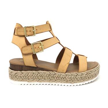 Imagem de Soda Embassy Nude Caged Esspadrille Open Toe Platform Flatform Wedge Sandals (5.5)
