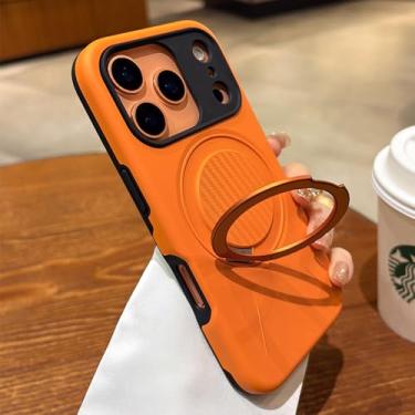 Imagem de JBJZYZZ Capa para iPhone 17 Pro Max com suporte [compatível com MagSafe], capa com anel giratório magnético 360 à prova de choque, capa fina fosca para iPhone 17 Pro Max, laranja