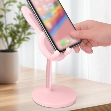 Imagem de Suporte de telefone Cute Rabbit – Possessioner móvel ajustável para mesa, chamadas de vídeo e assistir a vídeos rosa