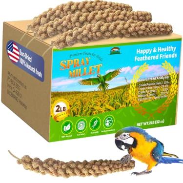 Imagem de Spray de painço de 900 g para petiscos de periquitos de pássaros - Spray totalmente natural seco ao sol, painço para periquitos, calopsita, periquito, tentilhões, papagaios, hamster, 100% semente de