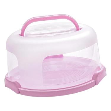 Imagem de Fenteer Recipiente para bolo de 25 cm com tampa em formato de cúpula e alça para transporte, caixa para armazenar cupcakes e tortas, leve ideal para assar, Rosa