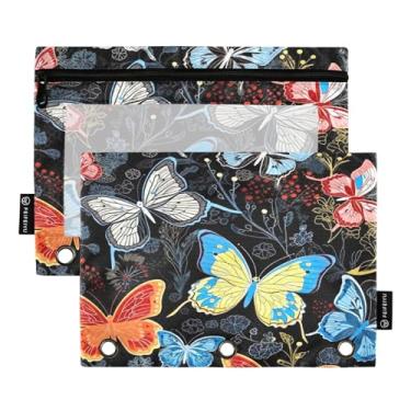 Imagem de Wassud Pastas de fichário de borboletas e flores, pacote com 2, pastas de bolso com 3 furos, organizador de fichários para casa, escritório