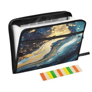 Imagem de Wassud Pasta organizadora de arquivos sanfonada em mármore azul e dourado A4, pasta organizadora de documentos, com etiquetas, pasta de arquivos expansível, 13 bolsos