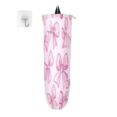 Imagem de xigua Suporte de parede para saco plástico cereja e laço com cordão, pacote com 2, organizador de sacolas de supermercado reutilizável para bolsas, meias, roupas íntimas e gravatas