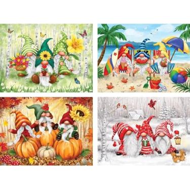 Imagem de Bits and Pieces - Pacote múltiplo de quebra-cabeças 4 em 1 de 300 peças para adultos - Conjunto de quebra-cabeça de 300 peças grandes 'Gnomos brincalhões' da Makiko - 41 cm x 51 cm