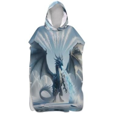 Imagem de Joisal Poncho de surfe trocador de roupão adulto praia banho com capuz toalhas absorventes de praia ponchos para homens dragão de gelo
