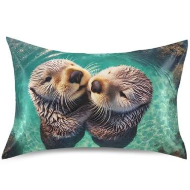 Imagem de Linda capa de almofada de cetim animal lontras refrescantes conforto king queen capa de travesseiro padrão cuidados com o cabelo, tamanho padrão, 66 cm x 50 cm