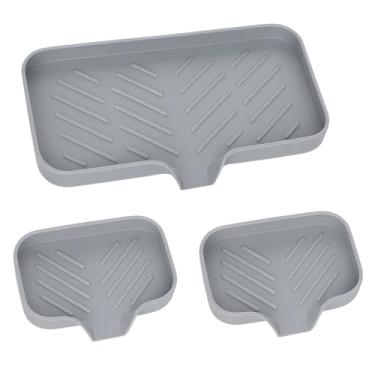 Imagem de Conjunto de 3 peças de suporte de esponja de silicone com placa de drenagem de louça, tapete de torneira de silicone para pia de cozinha, acessórios antiderrapantes de banheiro e cozinha