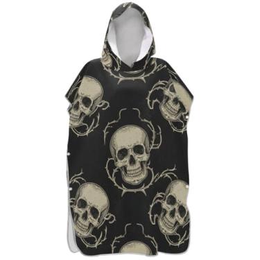 Imagem de Joisal Roupão vintage caveira bege grunge surf poncho trocador adultos praia com capuz toalha de banho secagem rápida homens mulheres poncho com capuz