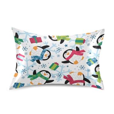 Imagem de Travesseiros de cetim com flocos de neve pinguim de inverno impressão personalizada resfriamento padrão queen king fronha presentes de cama tamanho padrão 66 cm x 50 cm