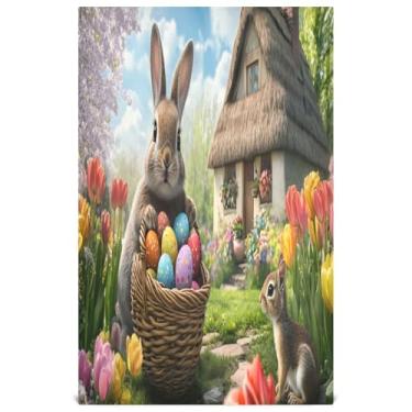 Imagem de Joisal Cesta de coelho fofo ovos coloridos toalhas de mão de chá toalhas de prato decorativas fofas para panos de prato de cozinha panos de prato absorventes 45 x 71 cm, 6 pacotes