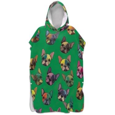 Imagem de Joisal Poncho de surfe trocador de roupão adultos praia banho com capuz toalhas absorventes cães fofos verde vibrante unissex adulto poncho com capuz