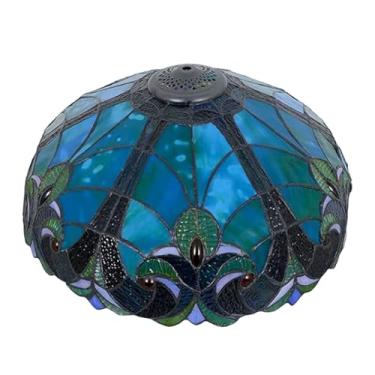 Imagem de Abajur Tiffany em estilo barroco, feito à mão em vitral, 45 cm de largura, estilo vintage, para mesa ou chão, com cúpula verde (apenas a parte superior), ideal para decoração de quarto, sala