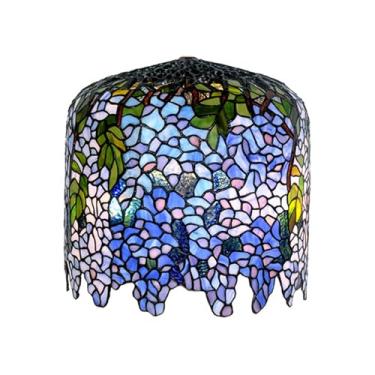 Imagem de Cúpula de reposição para abajur Tiffany, apenas 35 cm (14 polegadas), estilo vitral com flores de glicínia, capa azul vintage feita à mão para abajur de mesa, luminária de chão, luminária de