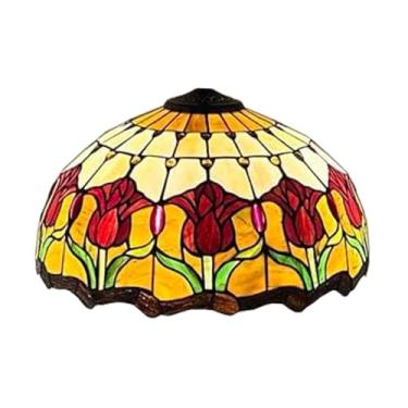 Imagem de Abajur de vidro colorido estilo Tiffany grande, 40 cm (16 polegadas), modelo Rose Baroque, com estampa floral de tulipa, ideal para luminárias de mesa, pendentes e de chão. Cor: Tulipa verme