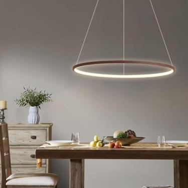 Imagem de Luminária pendente redonda para mesa de jantar, moderna, com LED, regulável e com controle remoto, ideal para sala de estar, escritório e cozinha (marrom, 60 cm de comprimento/38 W).