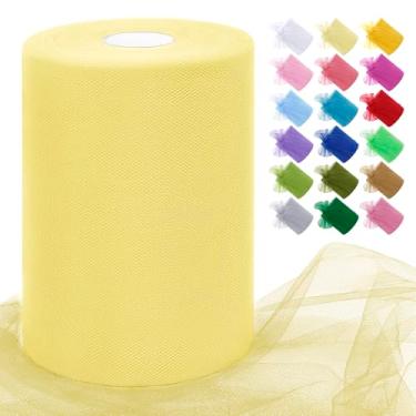 Imagem de JeogYong Rolos de tecido de tule amarelo claro 15 cm por 100 metros tecido de malha de poliéster fita de tule para saias tutu, embrulho de presente, decoração de aniversário/festa/casamento