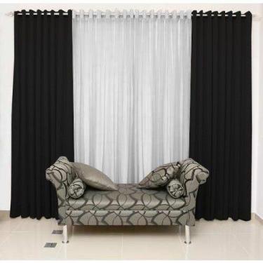 Imagem de Cortina Bicolor Rústica com Ilhóses Cromado 4 x 2,5  Admirare, Preta