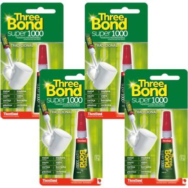 Imagem de Super Cola Tudo Adesiva 2gr Threebond Super 1000 Unitário, Kit 4 Unida