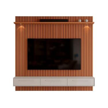 Imagem de Rack Bancada Com Painel Para Tv De Até 75 Com Led Bel Jequitibá Ripado 3d-off White