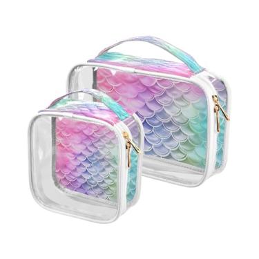 Imagem de xigua Bolsa de maquiagem de sereia arco-íris para mulheres, bolsa de cosméticos de viagem, bolsa de higiene portátil à prova d'água para viagens, férias, organização de banheiro