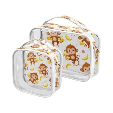 Imagem de xigua Bolsa de maquiagem de macacos de desenho animado para mulheres, bolsa de cosméticos de viagem, bolsa de higiene portátil à prova d'água para viagens, férias, organização de banheiro