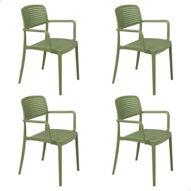 Imagem de Kit 4 Cadeira Tramontina Serena Em Polipropileno Cor Verde Oliva Com Braços 92097027