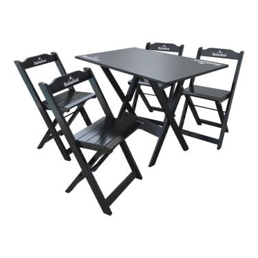 Imagem de Conjunto Mesa Dobrável Madeira 110x70 Com 4 Cadeiras Personalizada Hei Preta - Tarimatã